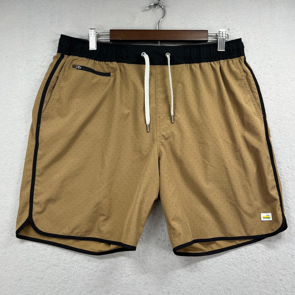 Vuori Board Short Men XL Tan Polka Dot Athletic Beach Surf Activewear Coastal